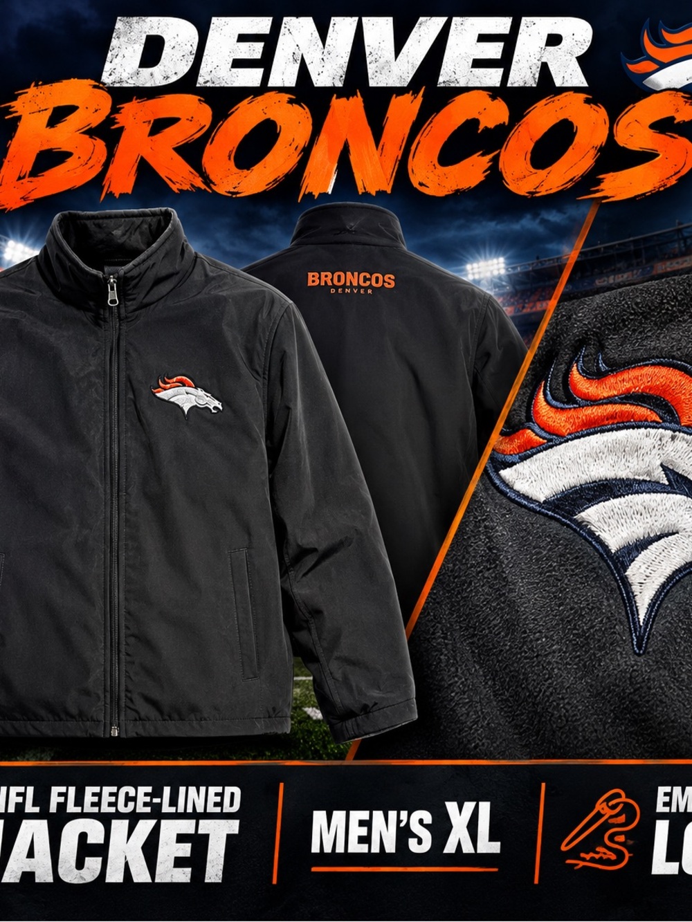 NFL Denver Broncos Black & Orange Fleece-Lined Performance Jacket